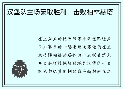 汉堡队主场豪取胜利，击败柏林赫塔
